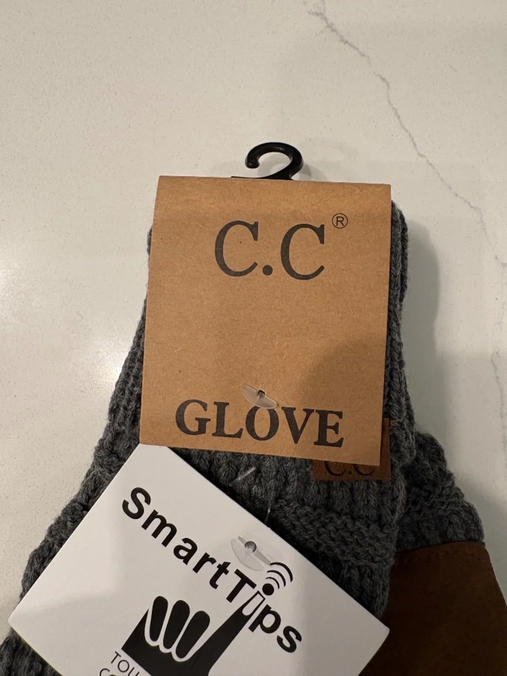C.C Dark Melange Grey Solid Ribbed Smart Touch Gloves.